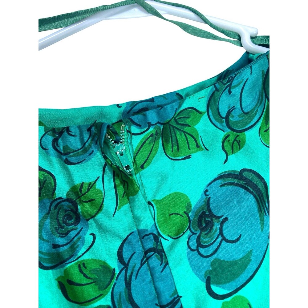 Vtg 50s Teal Blue Watercolor Floral Day Dress Fit Flare Garden Tea Party Small‎ - Picture 5 of 13